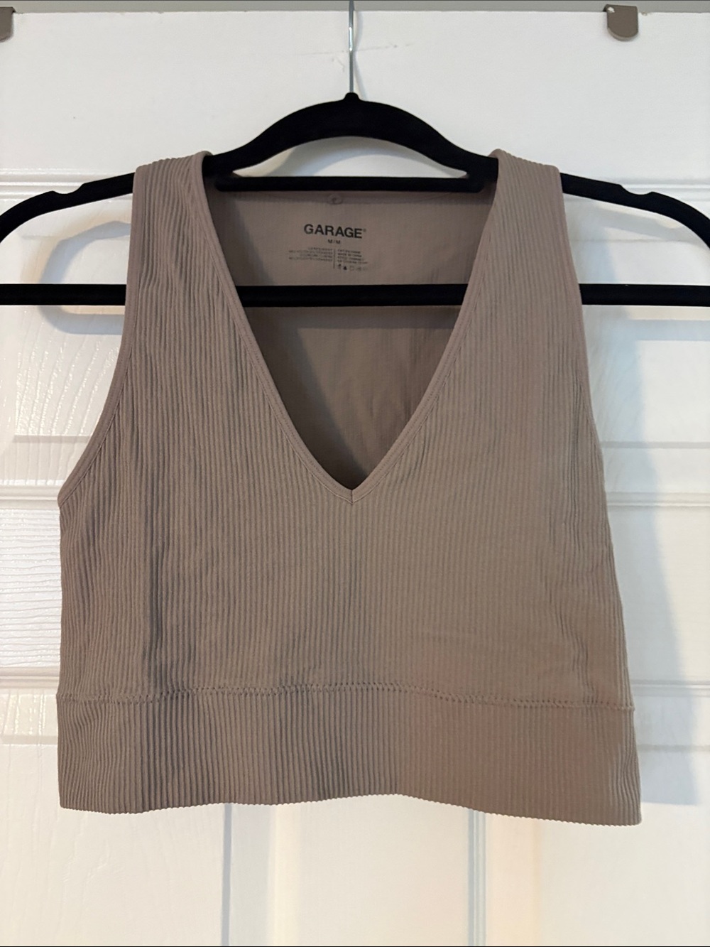 Garage Ribbed V-Neck Crop Tank in Taupe